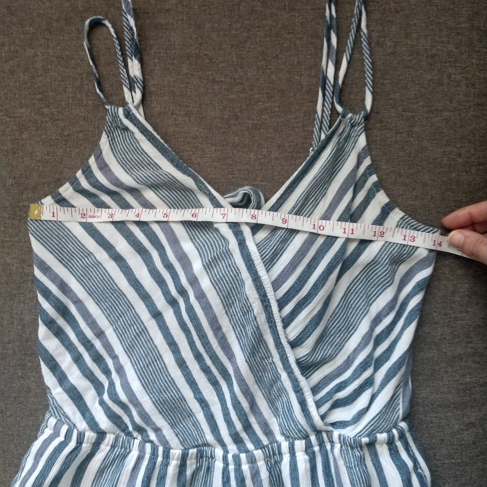 American Eagle Light Frilly Striped Blue Romper - Picture 6 of 10
